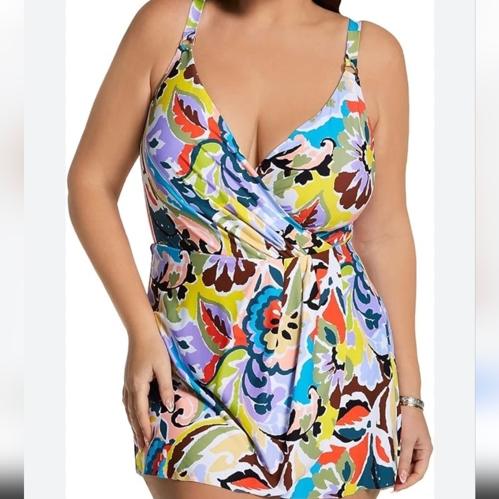 New Anne Cole Paisley Swim Dress Colourful Full Coverage plus size 20W